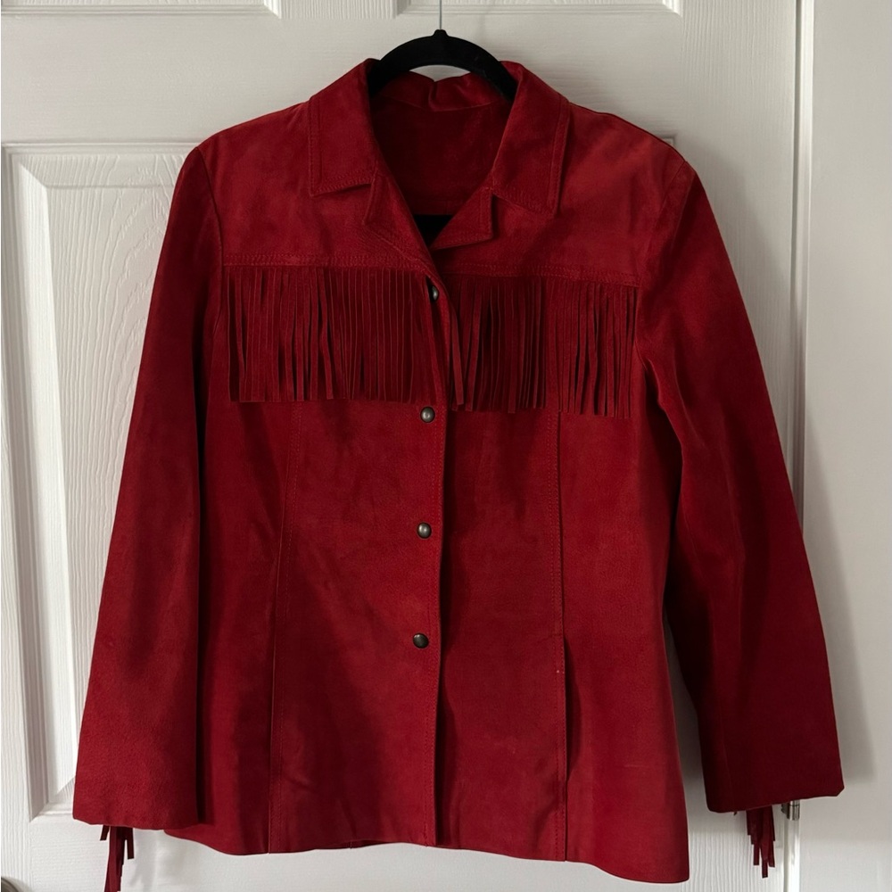 100% genuine suede red tassel jacket
